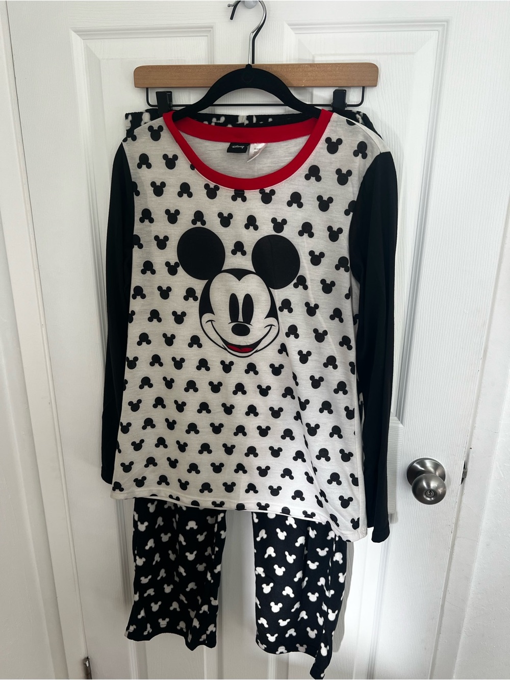 Disney Black & White Mickey Mouse‎ Pajama Set with Red Neckline - Picture 3 of 10